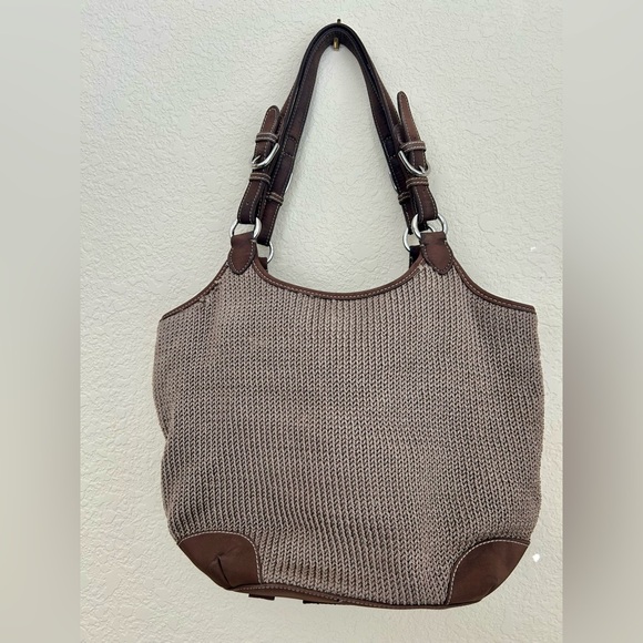 THE SAK Brown Crochet /Knit Square Shoulder Purse Bag - Picture 3 of 12